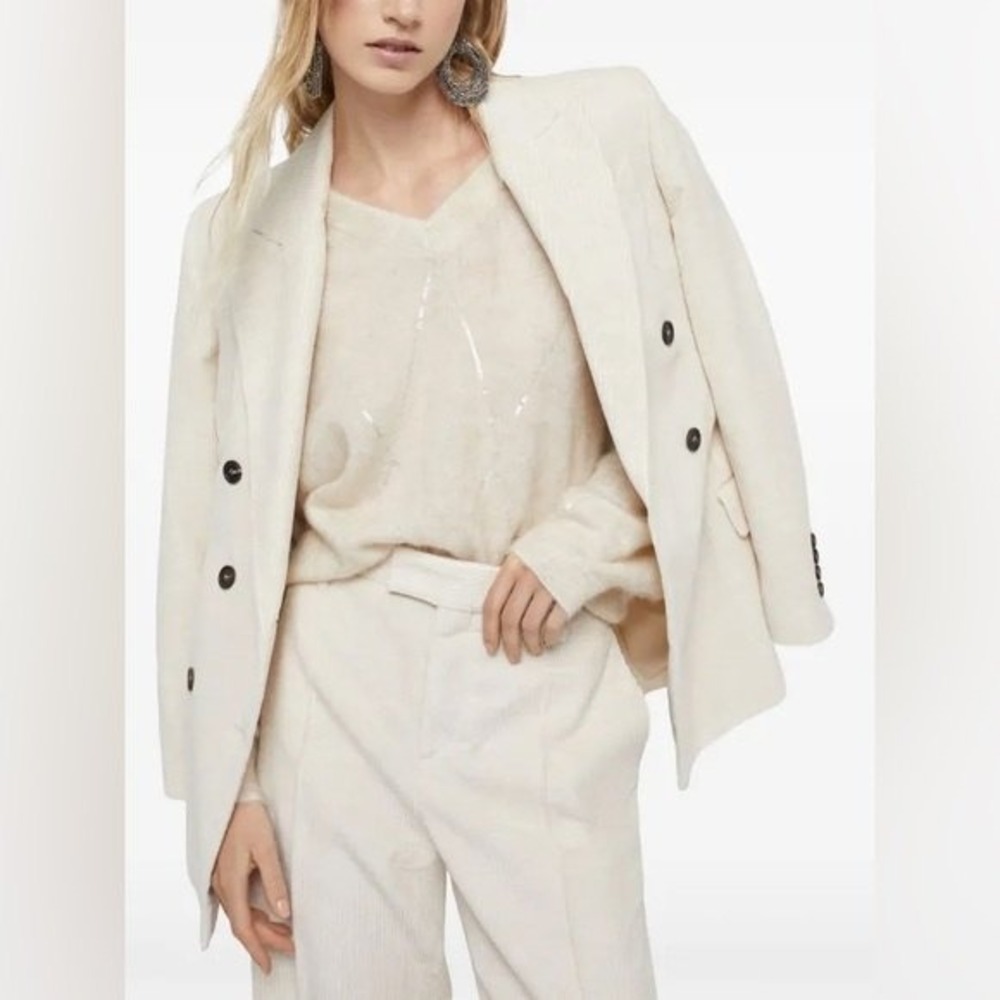 Isabel Etoile Marant Cotton Blend Textured‎ Blazer Jacket in Ivory Size 34 / XS